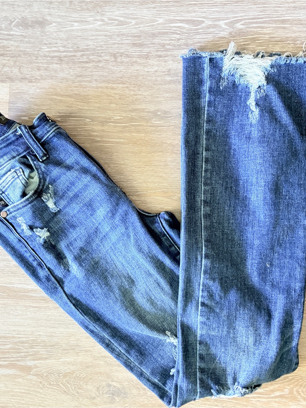 Judy Blue Medium Blue Flared Distressed Jeans